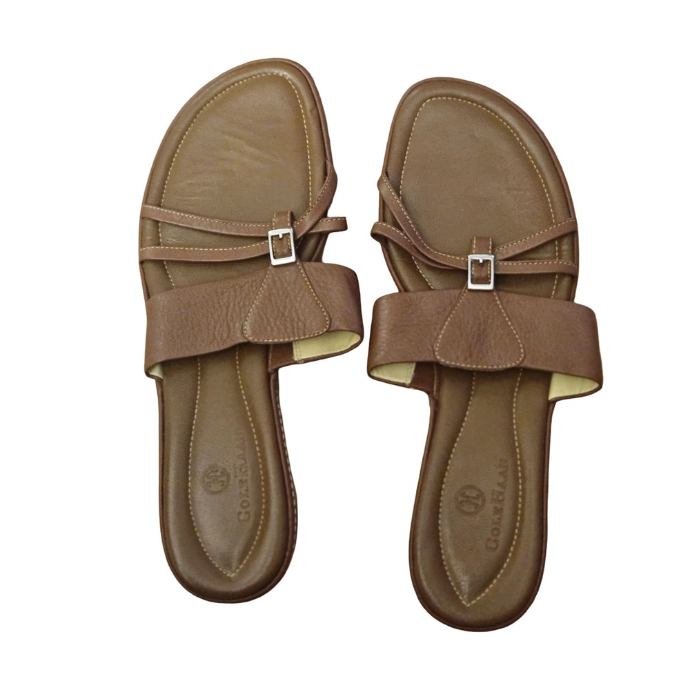 Cole Haan Nike Air SZ 8.5 AA Brown Leather Slide Sandals D17048 A5 Flat Strappy